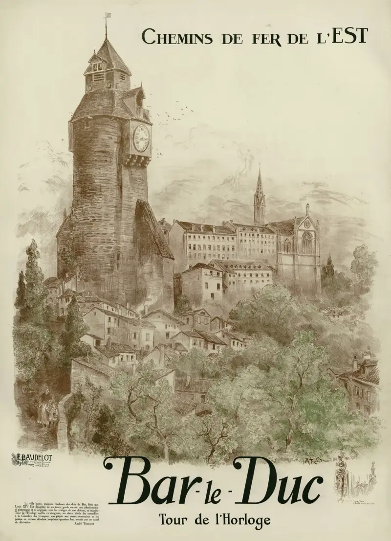 Chemins de Fer de l’Est ; Bar-le-Duc, tour de l’horloge von Albert Robida