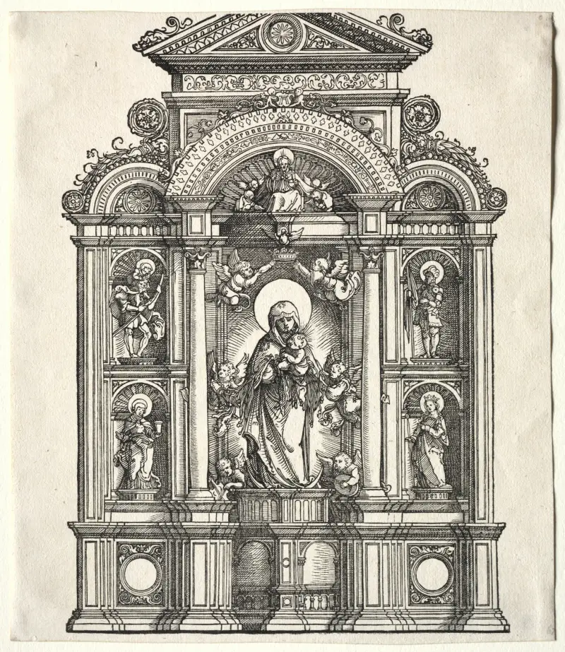 Great Altar with the Virgin, in a border with SS. Christopher, George, Barbara, Catherine av Albrecht Altdorfer