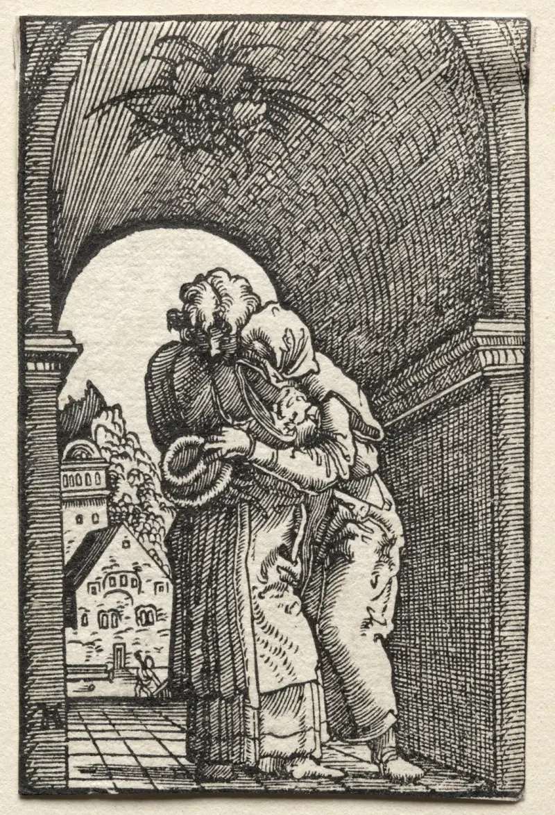Joakims och Annas kyss vid den gyllene porten av Albrecht Altdorfer