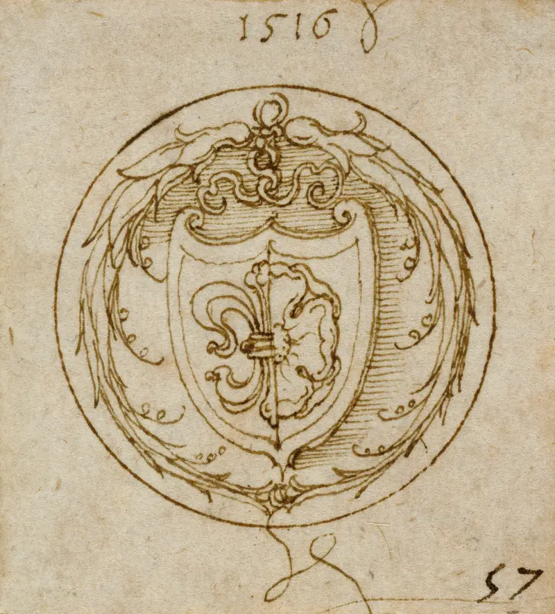 Design for an Ornament or Signet Ring with the Arms of Lazarus Spengler av Albrecht Dürer