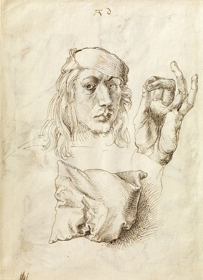 Self-portrait, Study of a Hand and a Pillow av Albrecht Dürer