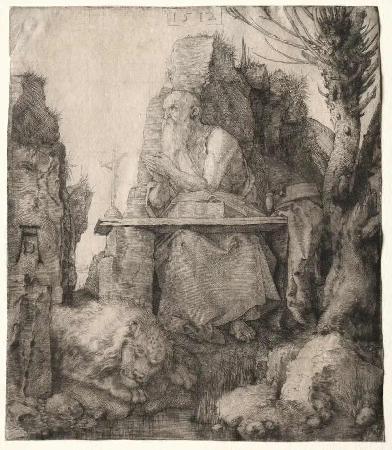 St. Jerome Seated near a Pollard Willow av Albrecht Dürer