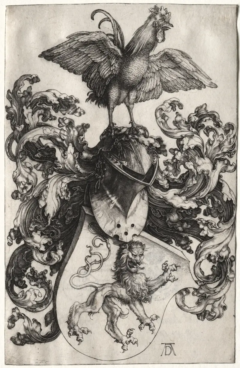 The Coat of Arms with a Lion and Cock (probably 1503) av Albrecht Dürer