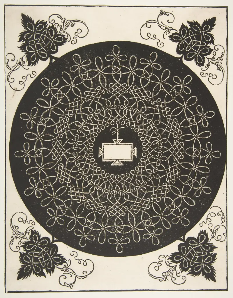 The First Knot. Interlaced Roundel with an Oblong Panel in its Center av Albrecht Dürer