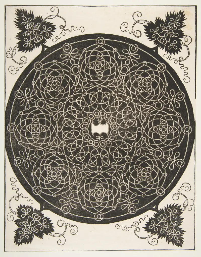 The Third Knot. Interlaced Roundel with Eight Wreaths and a Scalloped Shield in its Center av Albrecht Dürer