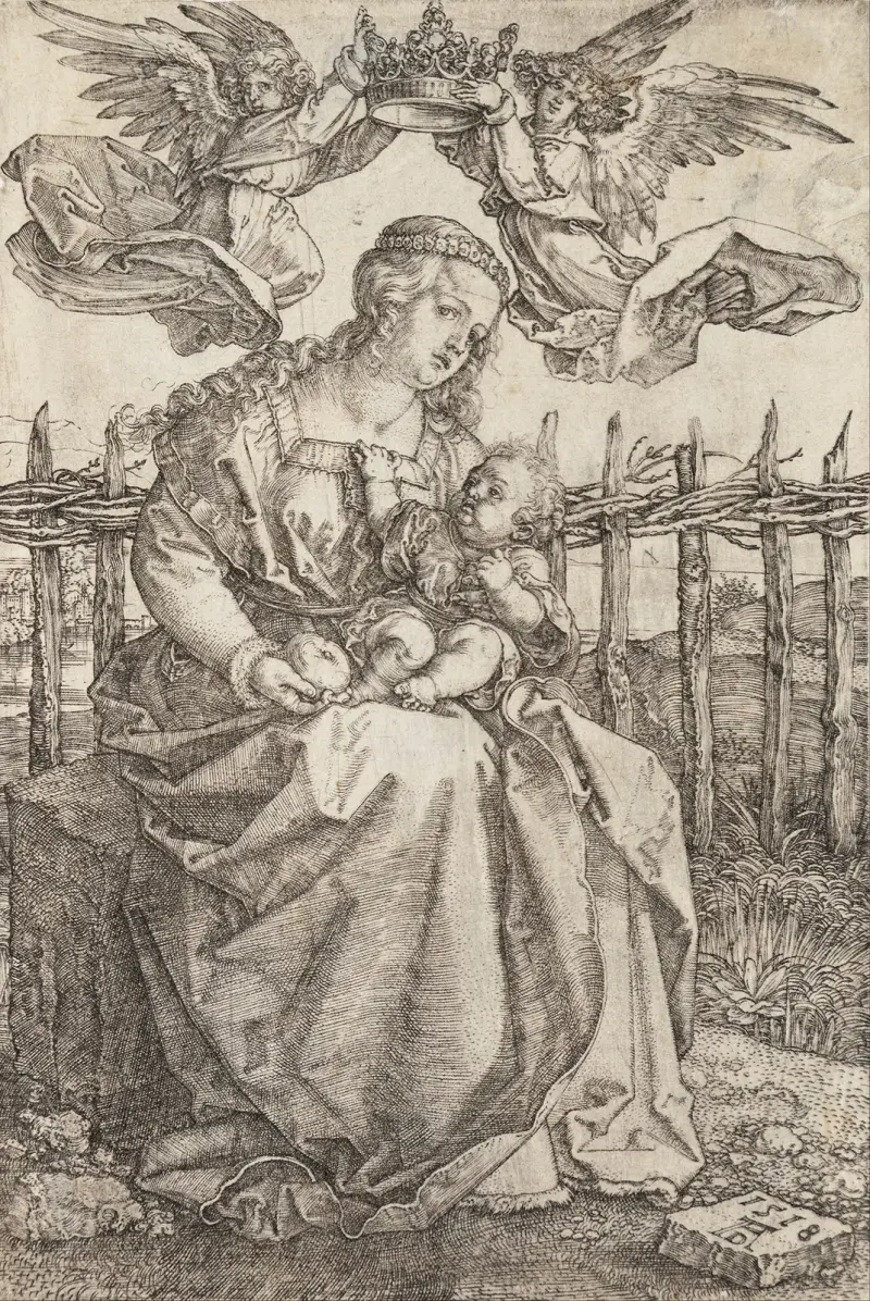 Virgin Mary Crowned By Two Angels av Albrecht Dürer