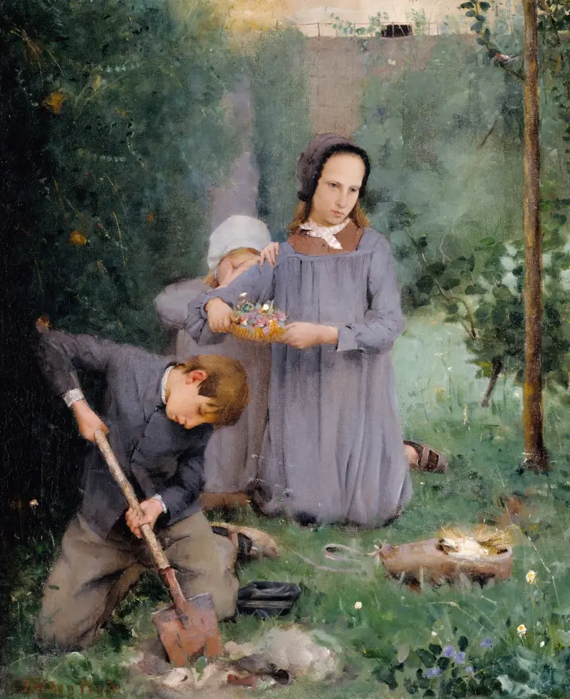 Children Burying a Bird av Julian Alden Weir