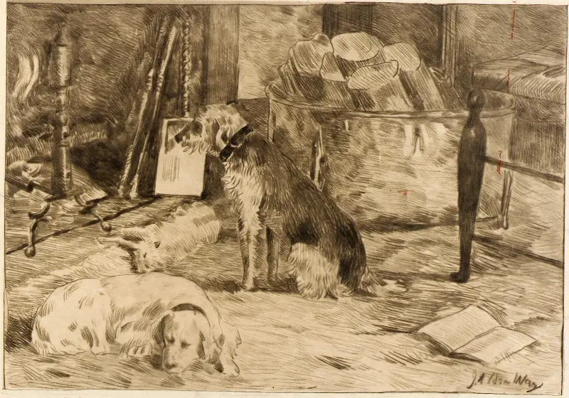 Hundar vid härden nr 1 av Julian Alden Weir