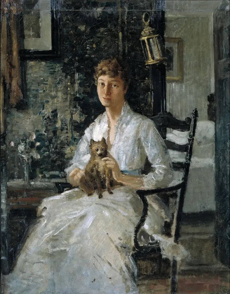 Portrait of a Lady with a Dog (Anna Baker Weir) av Julian Alden Weir