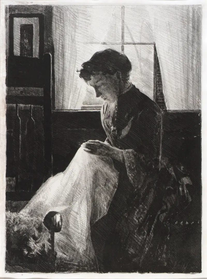 Profile Portrait of a Woman Sewing av Julian Alden Weir