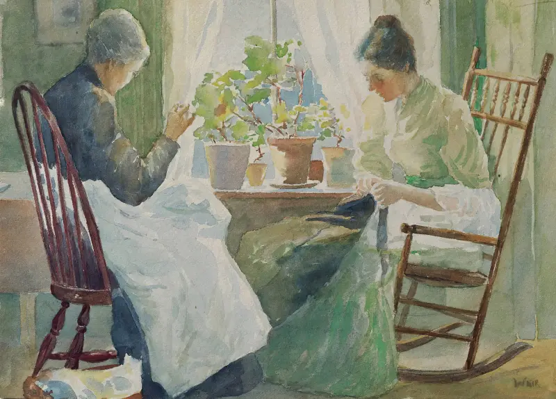 Zwei Frauen beim Nähen von Julian Alden Weir