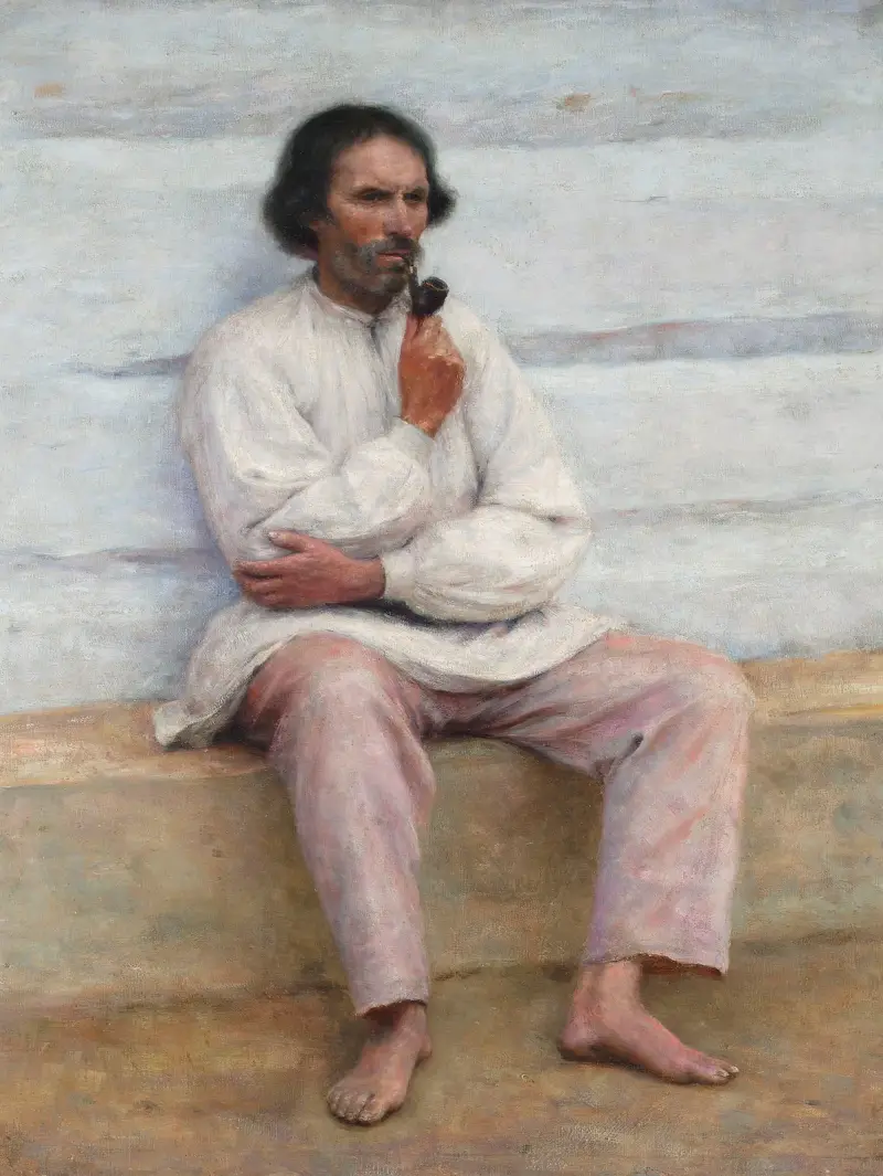 Peasant smoking a pipe, study for the painting “Peasant coffin” av Aleksander Gierymski
