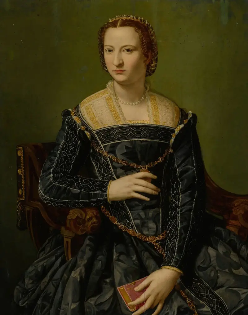Portrait of a lady in black av Alessandro Allori