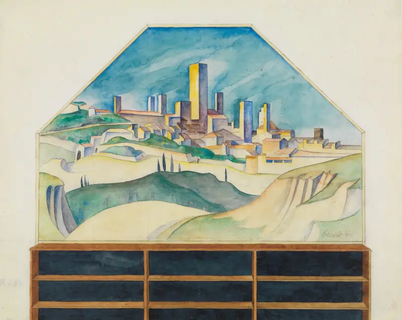Bildentwurf; La città delle belle torri av Alexander Kanoldt