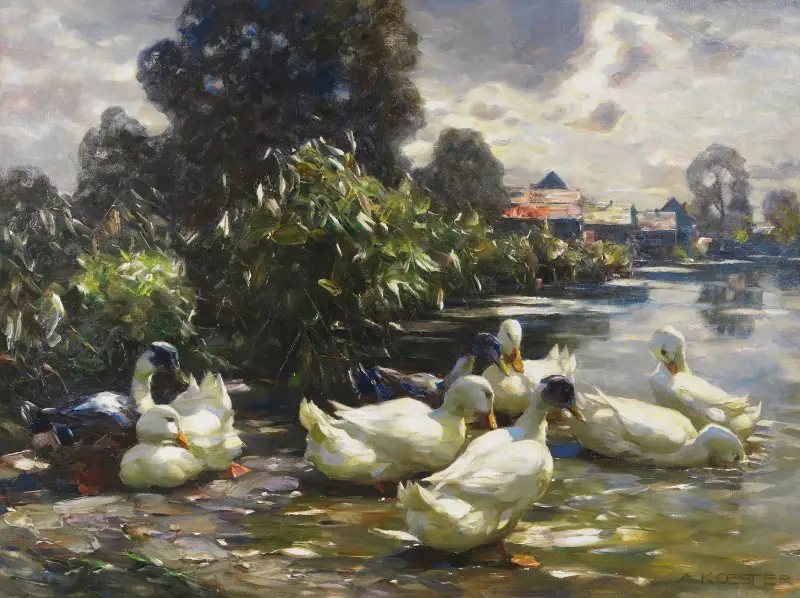 Acht Enten am Wasser av Alexander Koester