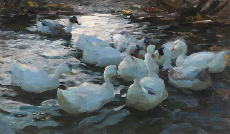 Elf Enten im Wasser av Alexander Koester