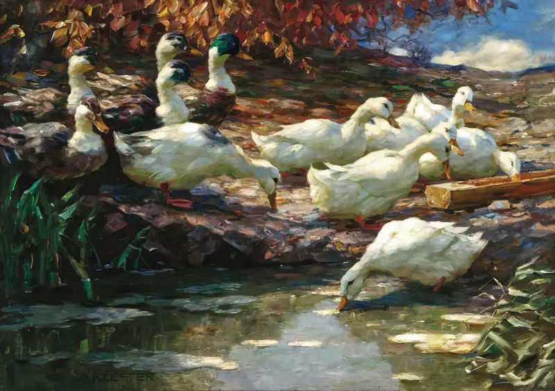 Twelve Ducks at the Fountain av Alexander Koester