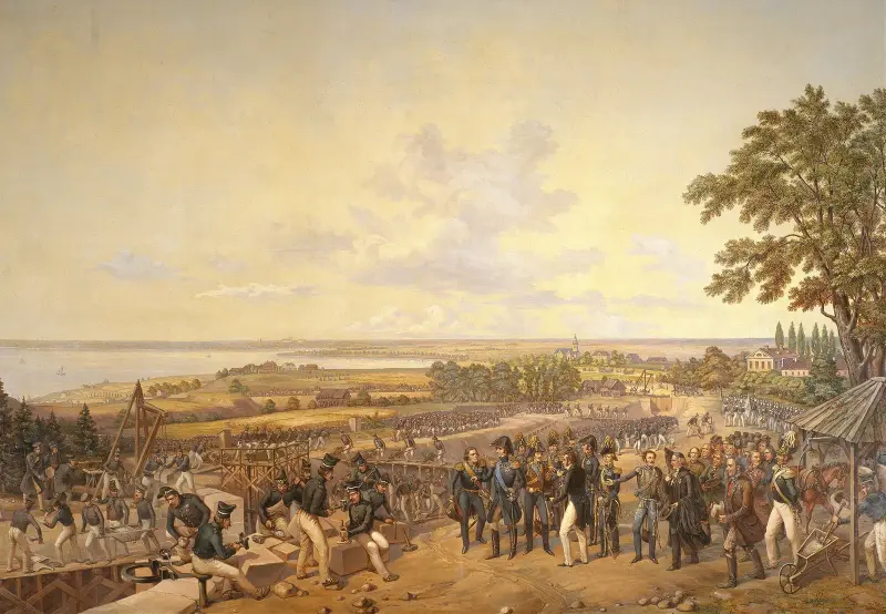 Kung Karl XIV Johan av Sverige besöker slussarna vid Berg 1819 av Alexander Wetterling