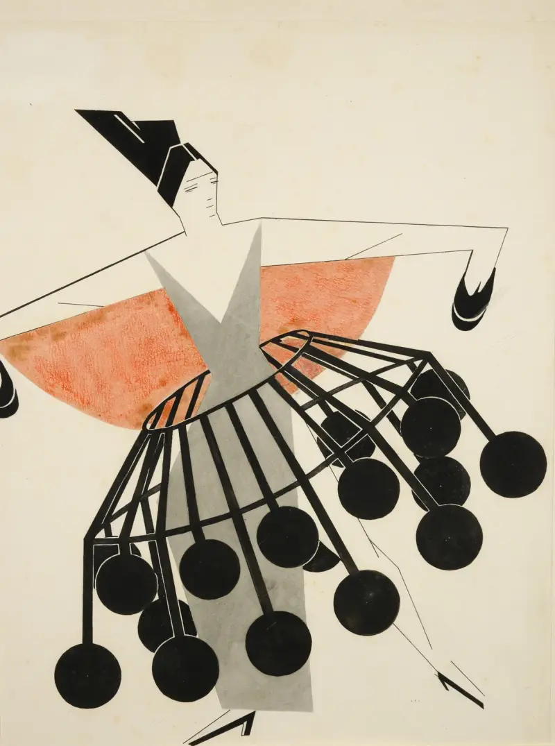 Sketch of a woman’s costume in a pannier skirt av Alexandra Exter
