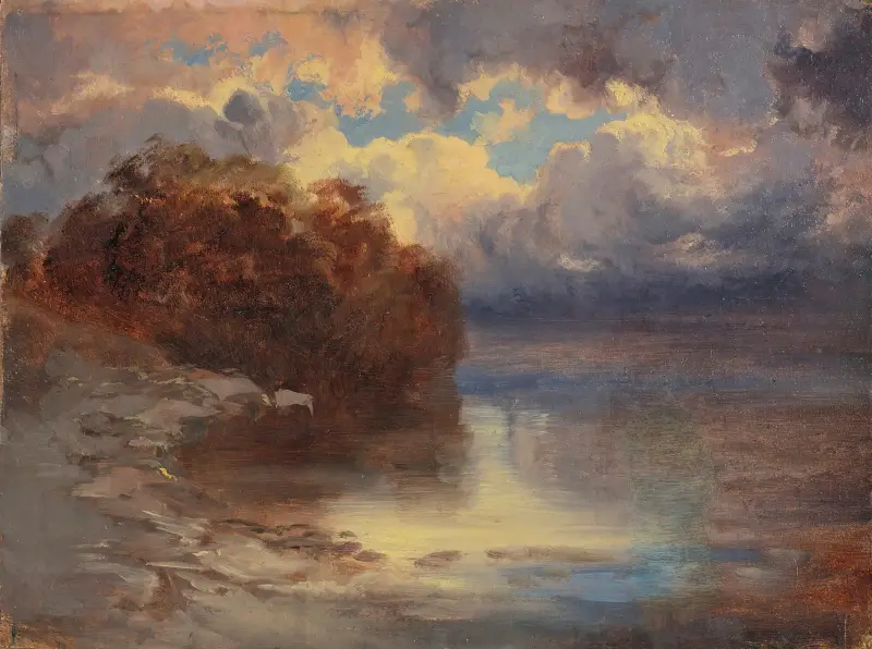 Bord De Lac Et Massif D’arbres av Alexandre Calame