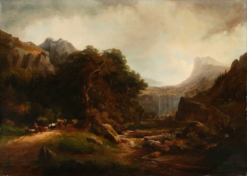 Gebirgslandschaft mit Wasserfall von Alexandre Calame