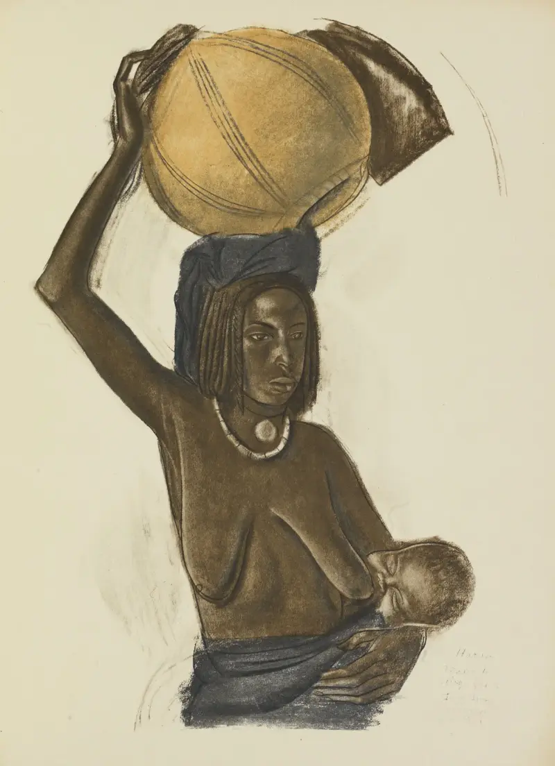 Femme Arabe Ouled Gopo avec son enfant (Fort Lamy) av Alexandre Jacovleff