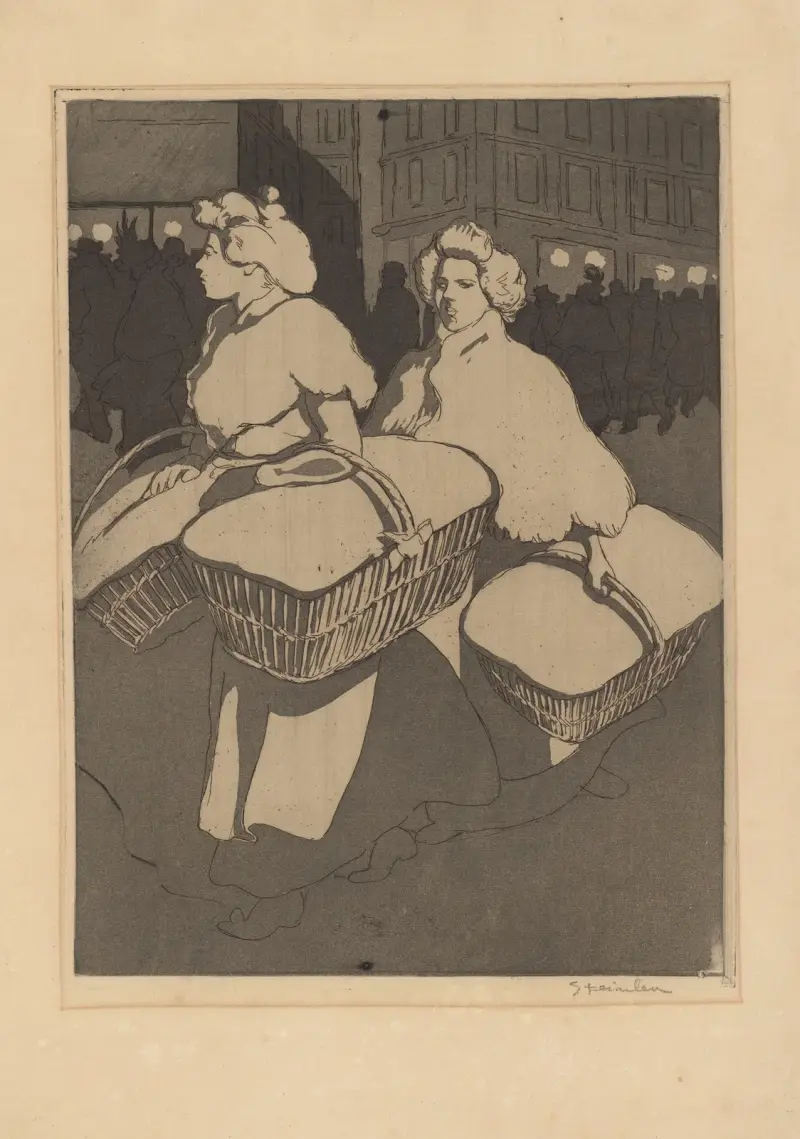 Wäscherinnen, die Arbeit zurückbringend von Théophile Alexandre Steinlen