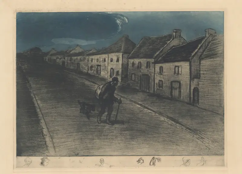 Chemineau som går genom en sovande by av Théophile Alexandre Steinlen
