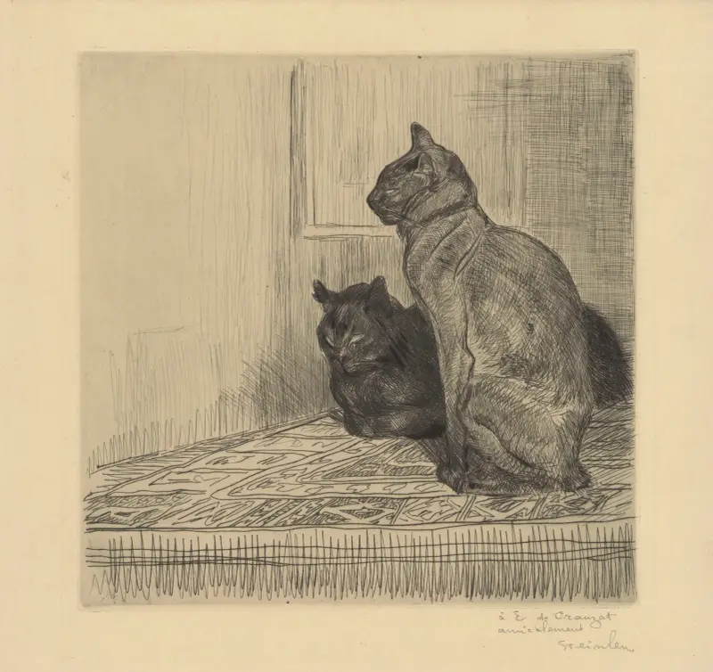 Två katter sida vid sida av Théophile Alexandre Steinlen