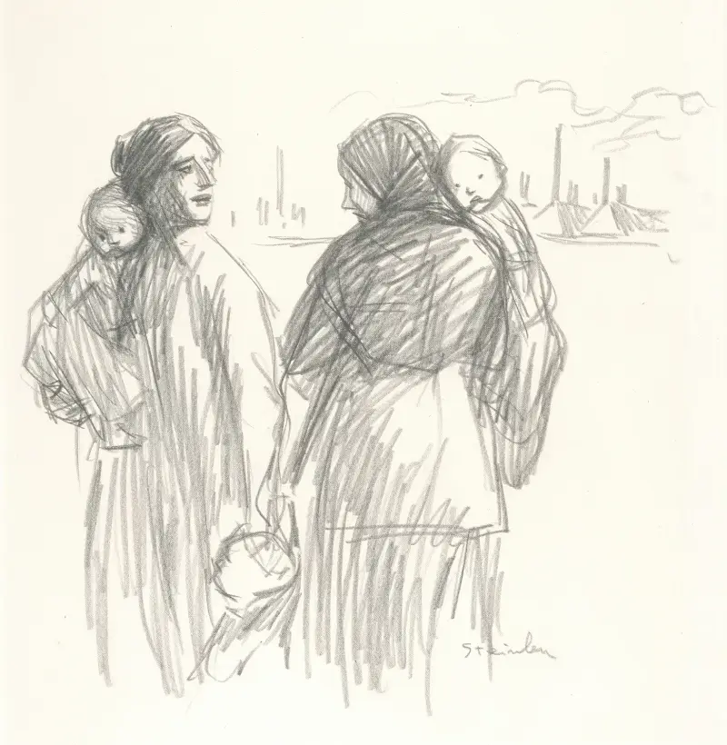 Två mödrar och tre barn (Det är krig) av Théophile Alexandre Steinlen