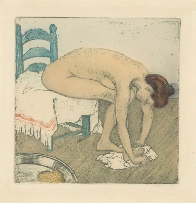 Sittande naken kvinna som torkar sina fötter av Théophile Alexandre Steinlen