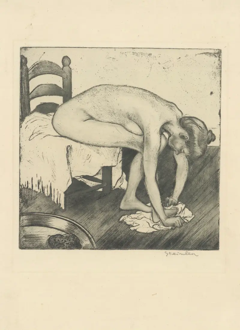Sittande naken kvinna som torkar sina fötter av Théophile Alexandre Steinlen