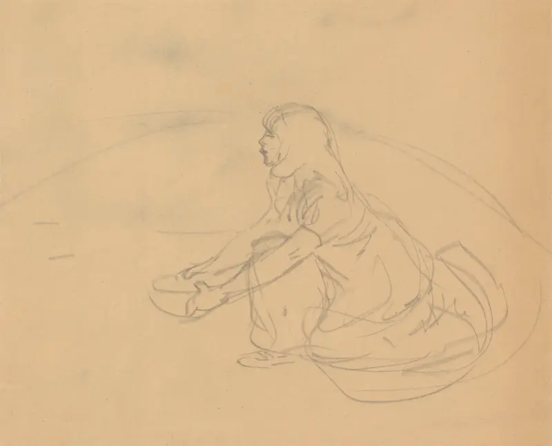 Ung flicka sittande på huk med en skål av Théophile Alexandre Steinlen