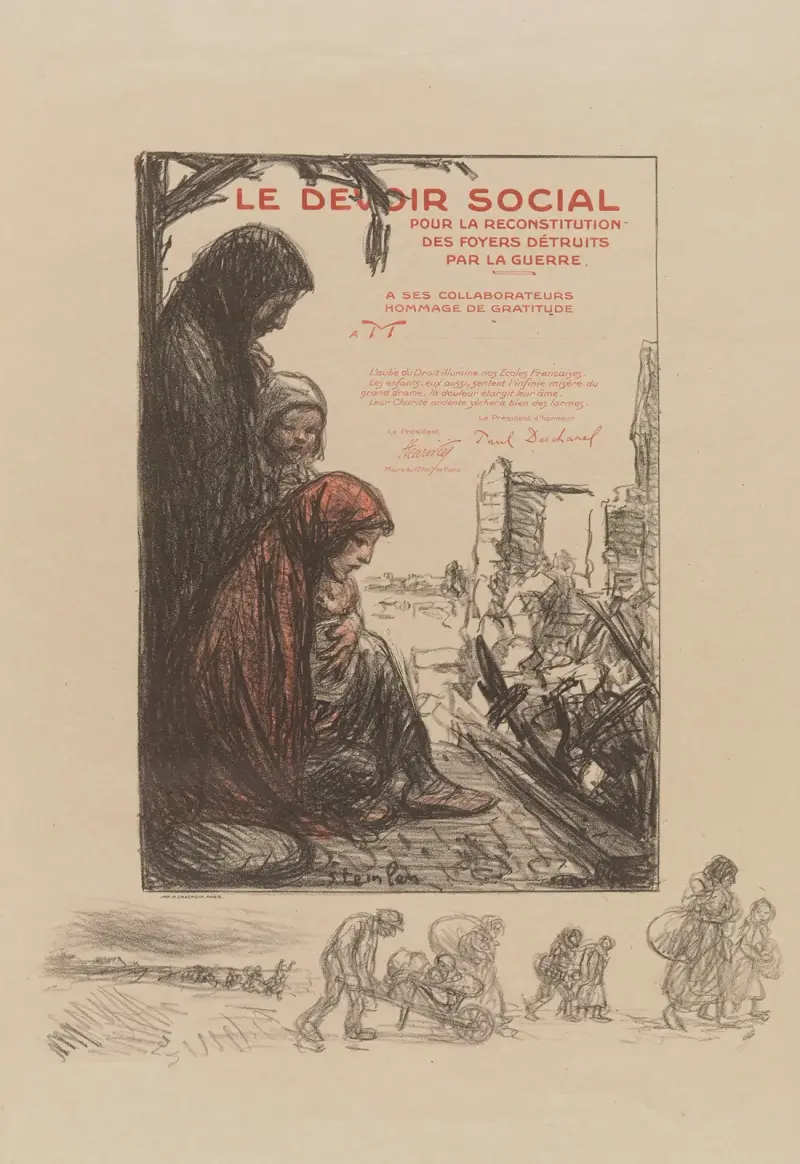 Le devoir social pour la reconstitution des foyers détruits par la guerre av Théophile Alexandre Steinlen