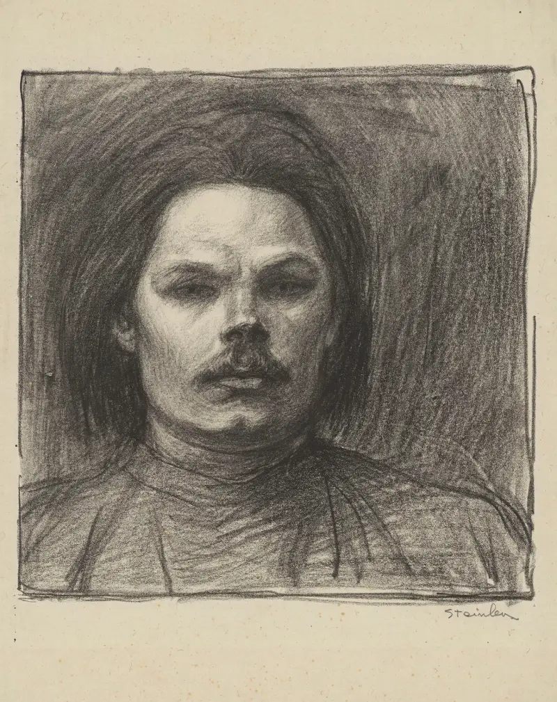 Maxim Gorkij rakt framifrån, till axlarna av Théophile Alexandre Steinlen