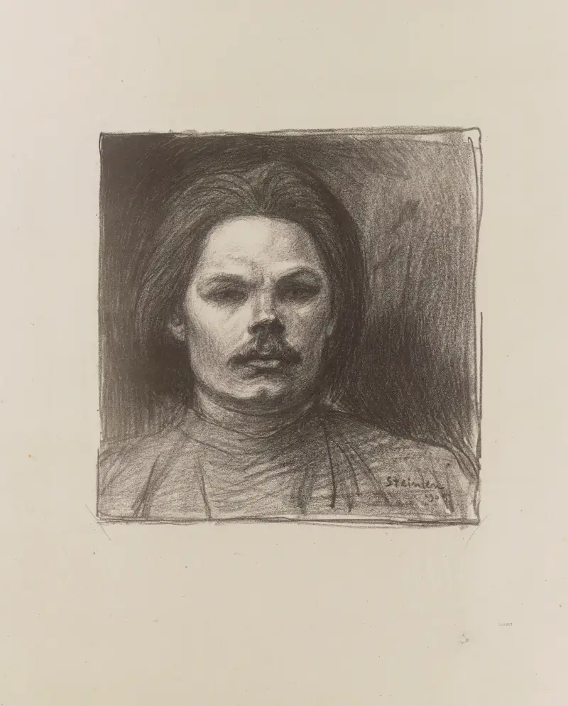 Maxim Gorkij frontalt, sedd till axlarna av Théophile Alexandre Steinlen