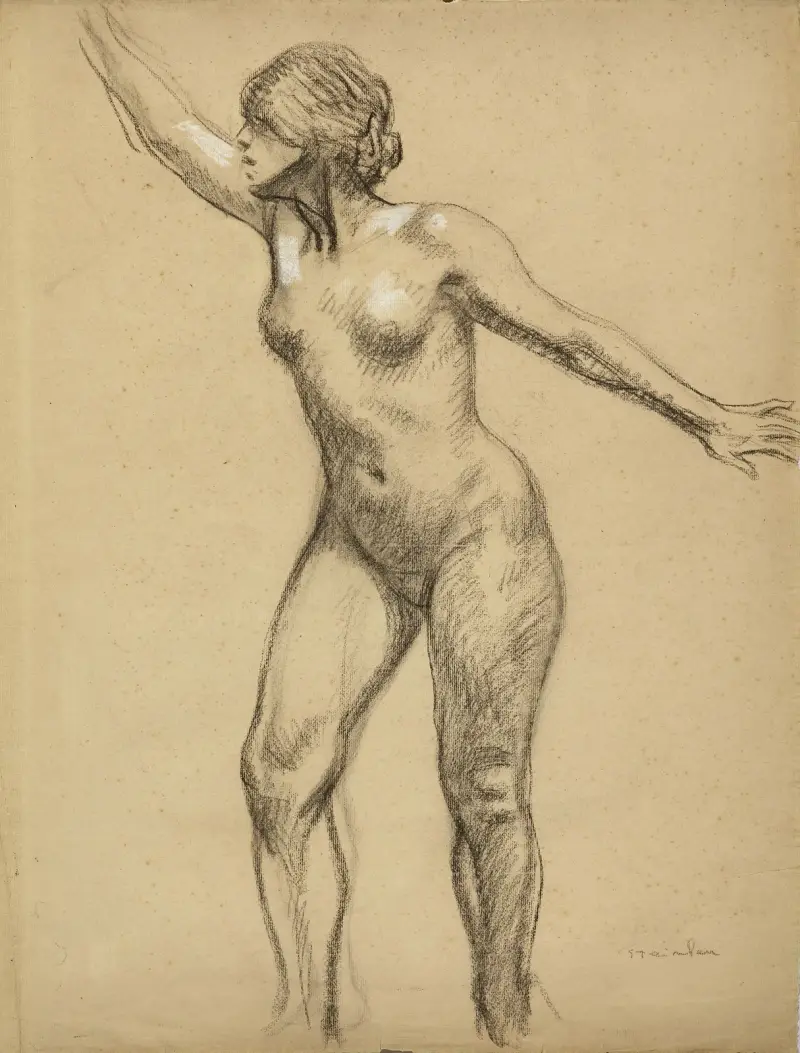 Akt stående med utsträckt arm av Théophile Alexandre Steinlen
