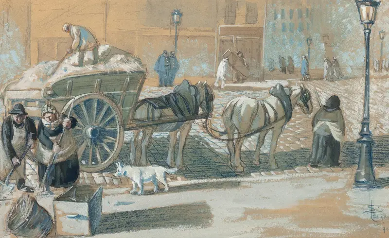 Parisscen i vinter av Théophile Alexandre Steinlen