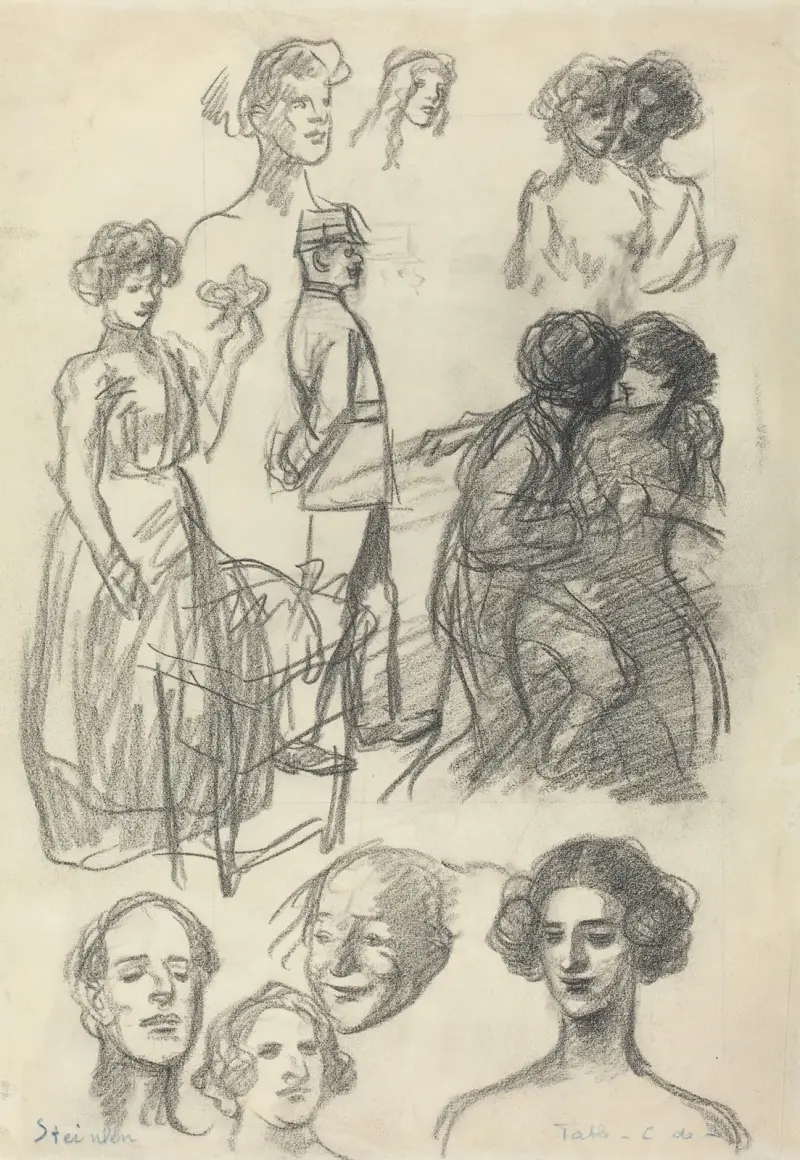 Skisser till ”Kärlekspar på bänk” av Théophile Alexandre Steinlen