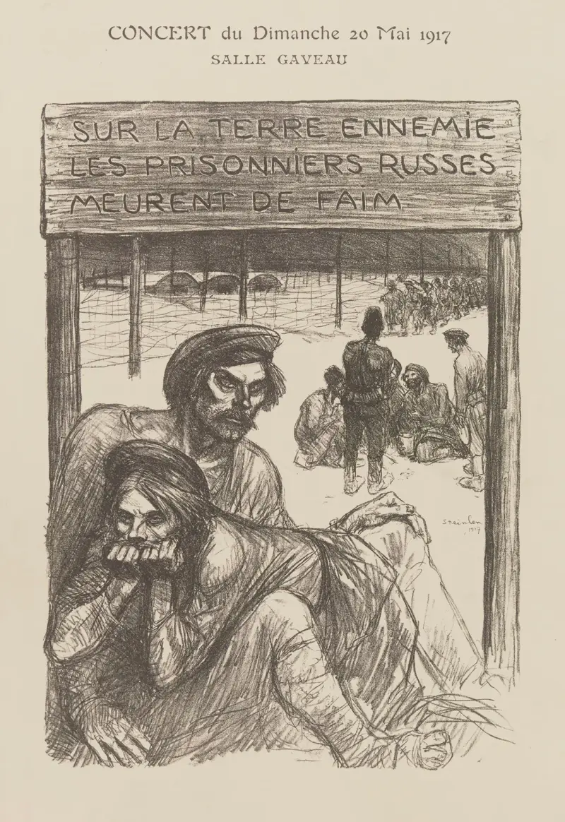 Sur la terre ennemie les prisonniers russes meurent de faim – programme av Théophile Alexandre Steinlen