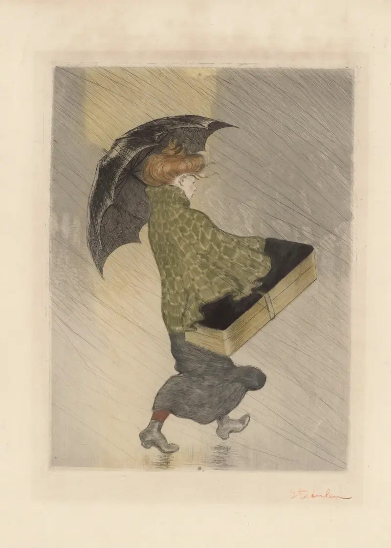Barn under paraply i regnet av Théophile Alexandre Steinlen