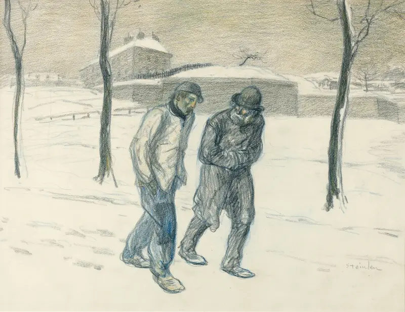 Två vagabonder i snön av Théophile Alexandre Steinlen