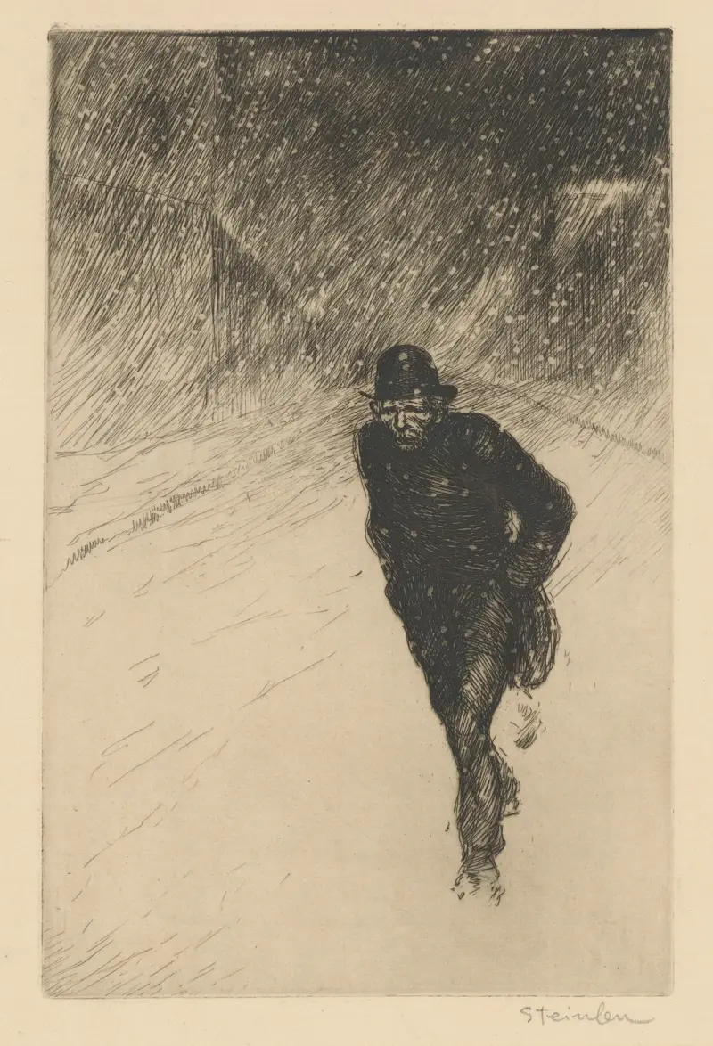 Vagabond under snön av Théophile Alexandre Steinlen