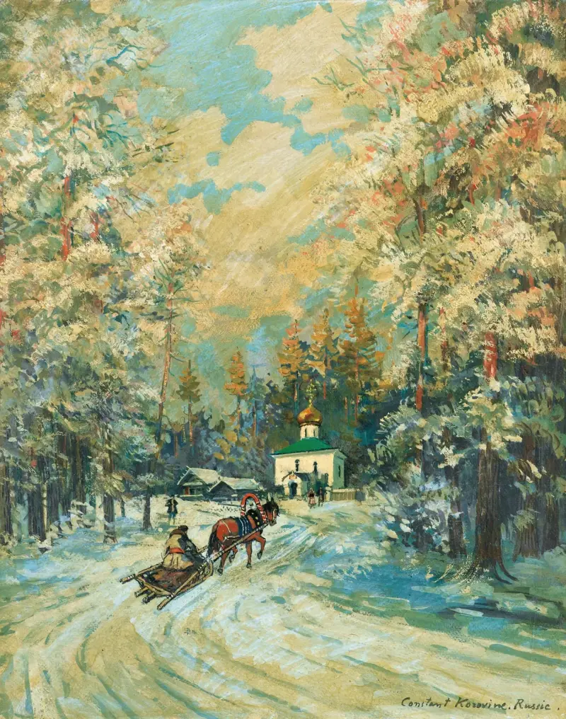 Släde på väg mot ett kapell av Konstantin Alexeevich Korovin