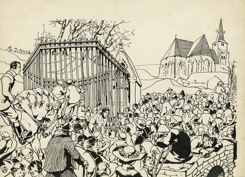 Pilgrimsprocession och folkträngsel av Alfred Ost