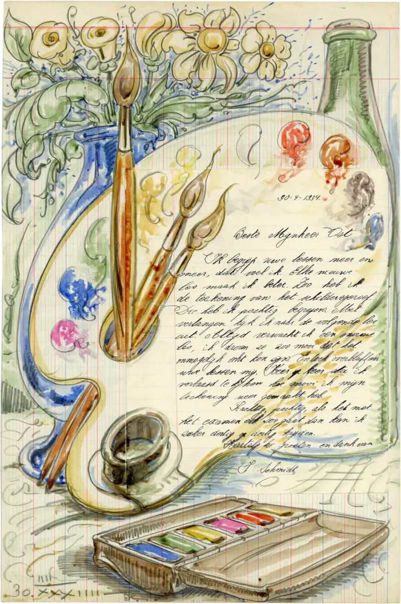Briefillustration Malkasten von Alfred Ost
