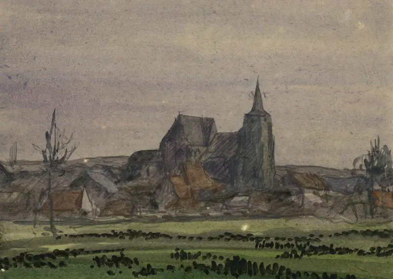Utsikt över Hakendover med Sint Salvatorkyrkan av Alfred Ost