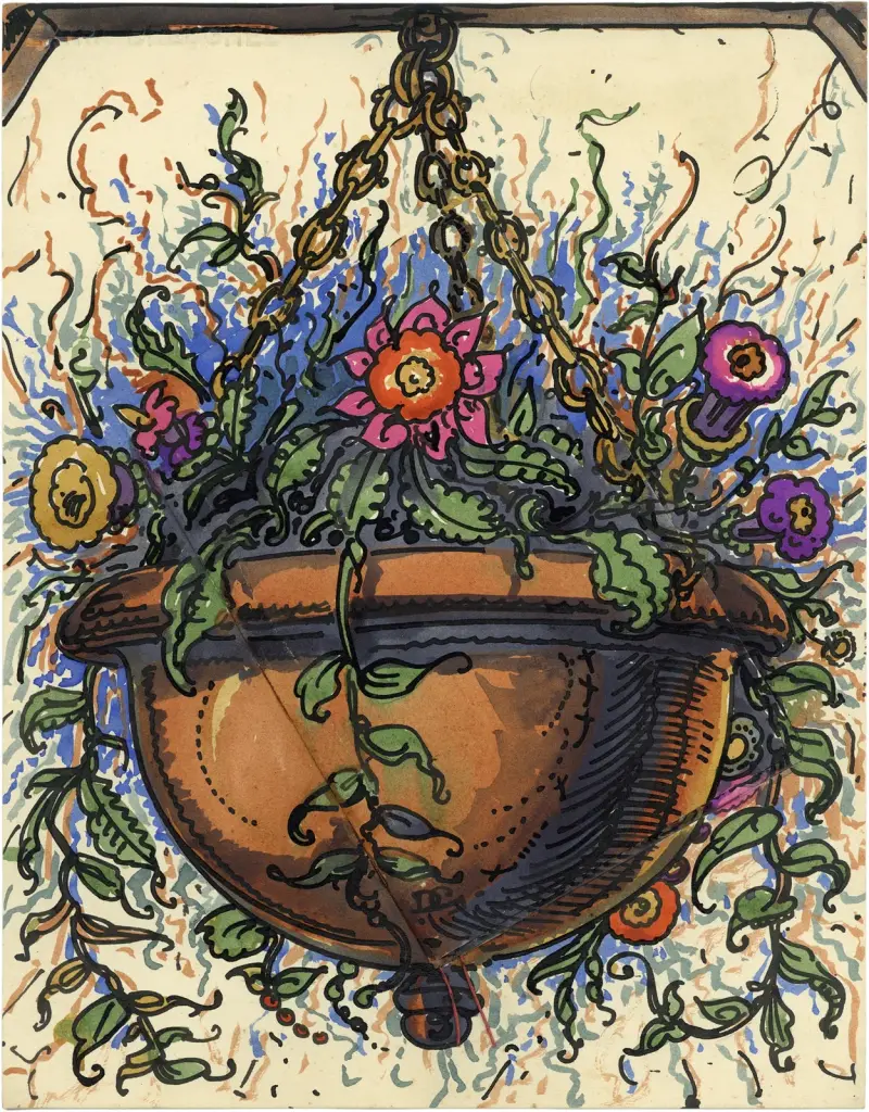 Hängender Topf 3 mit Blumen und Brief von Alfred Ost