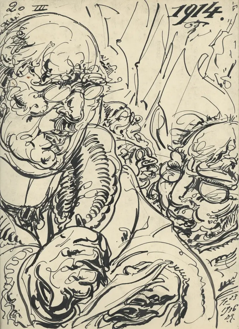 Illustration till Deutscher Anzeiger für Antwerpen, mars 1914 av Alfred Ost