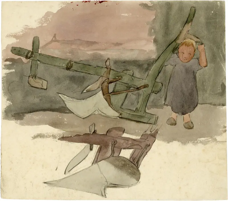 Ko och plog av Alfred Ost